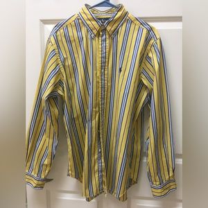 Vintage Ralph  Lauren Classic Fit Yellow/blue striped Dress Shirt Sz L